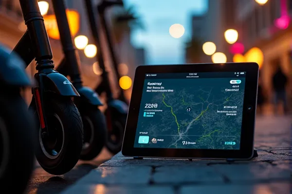 High-detail view of a defective electric scooter brake system in San Diego with a geofence alert error displayed on a smartphone.