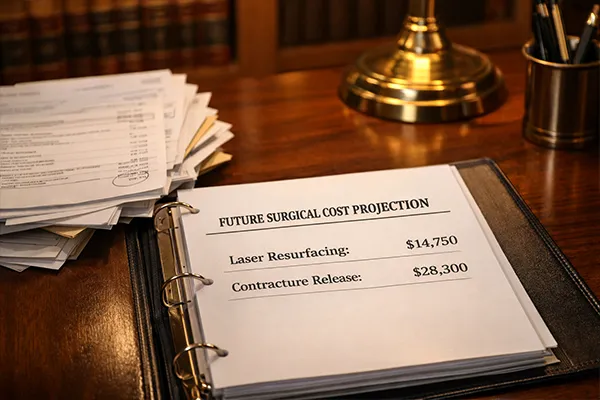 Legal calculation of future reconstructive surgery costs for severe burn victims.