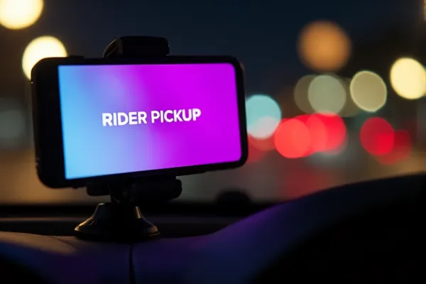 Lyft driver app interface showing active rider pickup status to prove commercial insurance coverage.