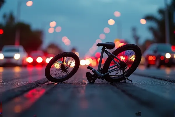 San Diego protected bike lane and intersection markings with evening light and subtle motion blur showing active traffic environment