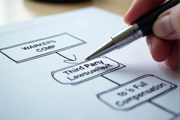 Legal diagram comparing limited Workers' Comp benefits vs full compensation from a Third-Party lawsuit.