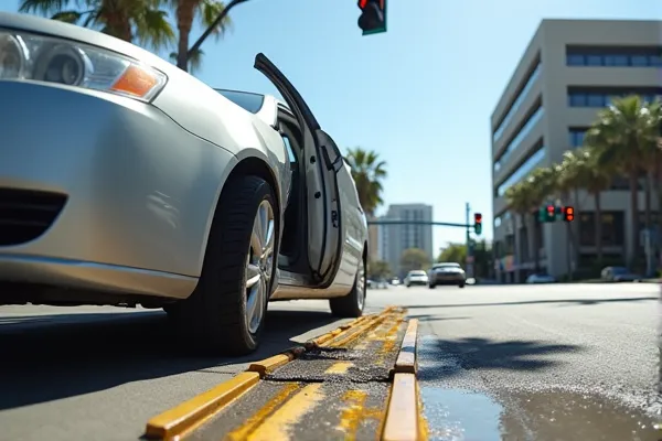 Driver-side door damage after a side-impact crash.