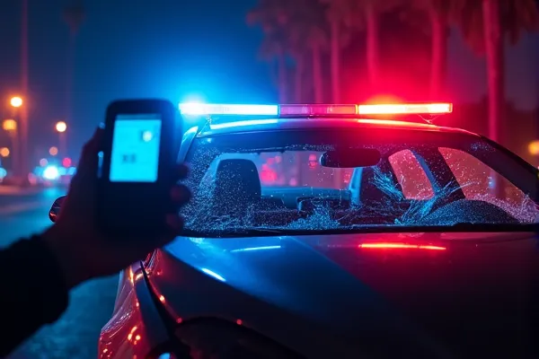 A police car damaged during a DUI stop in San Diego.