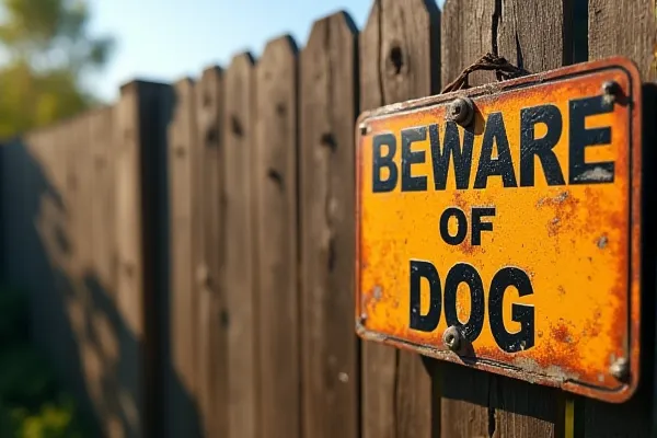 Beware of dog sign on San Diego residential fence indicating owner awareness of animal aggression.