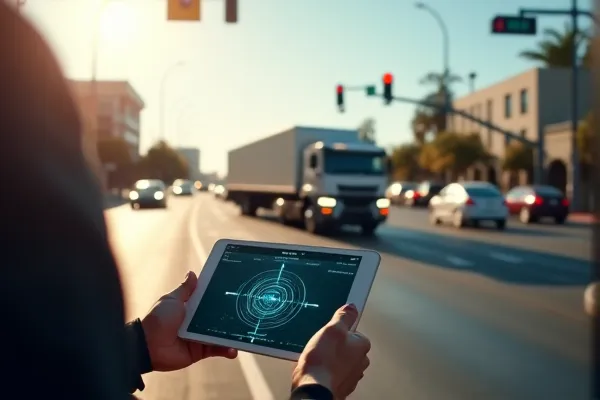 High-tech self-driving test vehicle with ADS marker lamps in San Diego illustrating 2026 manufacturer liability standards.