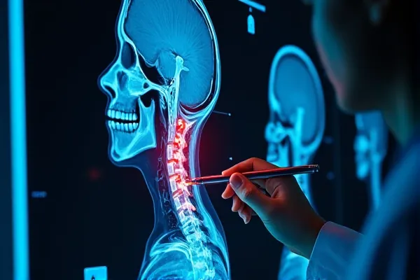 MRI scan showing a cervical spine fracture and bulged disks.