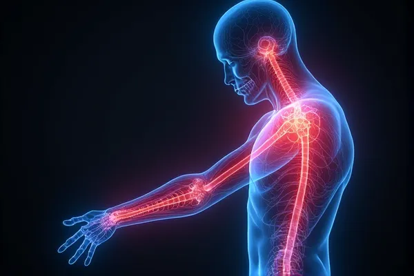 Medical visualization of phantom limb pain and nerve damage following amputation.