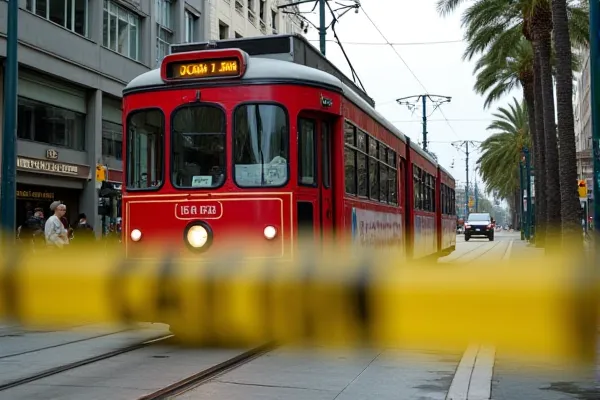 San Diego Trolley accident scene illustrating heavy rail liability and pedestrian danger.