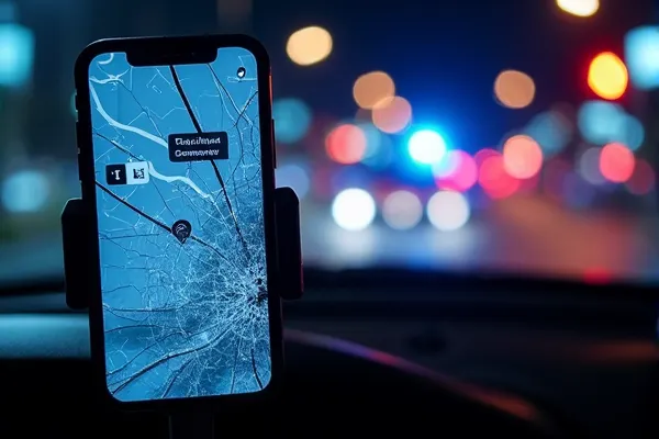 Rideshare vehicle interior at night with blurred San Diego city lights visible through windows