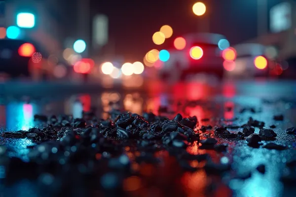 Broken glass on the ground after a hit and run in San Diego