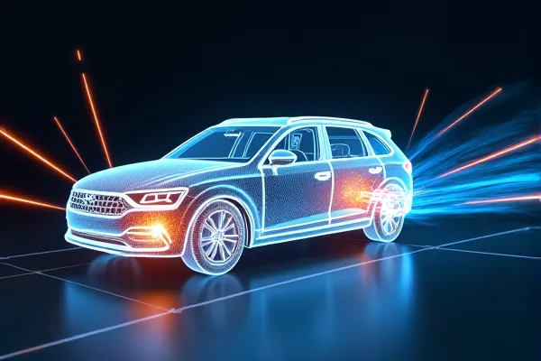 3D crash simulation showing force vectors and impact mechanics to prove liability.