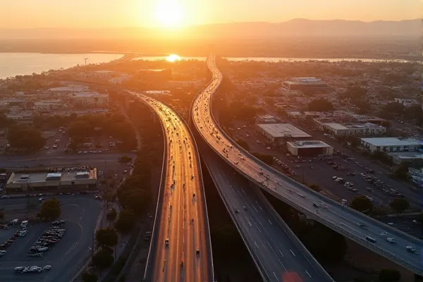 Aerial view of South Bay freeway infrastructure relevant to Chula Vista accident cases.