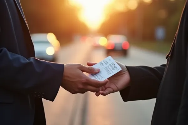 Drivers exchanging insurance information and driver's licenses after a crash.