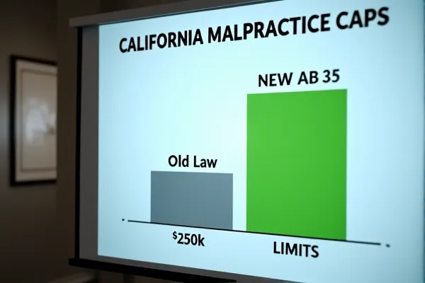 Graph illustrating the increase in California medical malpractice damage caps under Assembly Bill 35.