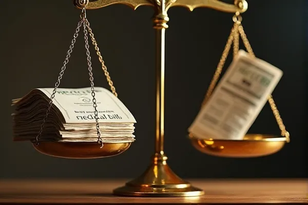 Legal scales balancing heavy medical liens against the weight of attorney negotiation.