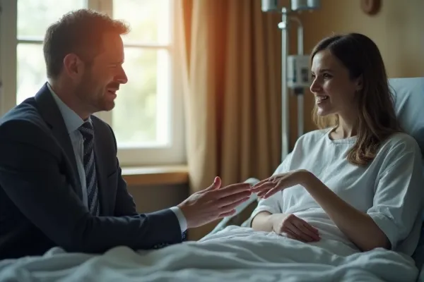 Personal injury attorney visiting injured client in the hospital.