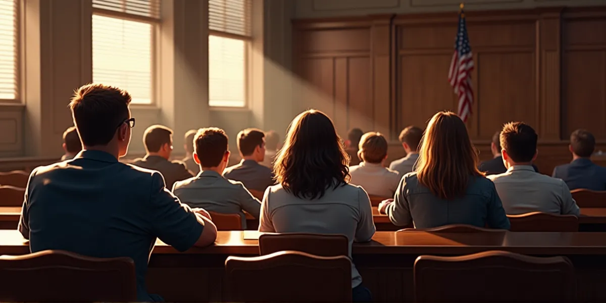Representation of an East County jury pool listening to testimony in El Cajon.