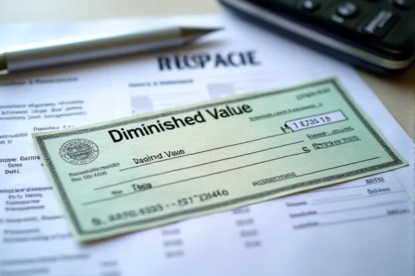 Settlement check for diminished value claim covering the loss of vehicle resale potential.