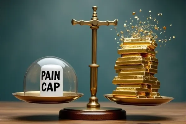 Visual metaphor showing that while pain damages are capped, economic damages in malpractice cases are unlimited.